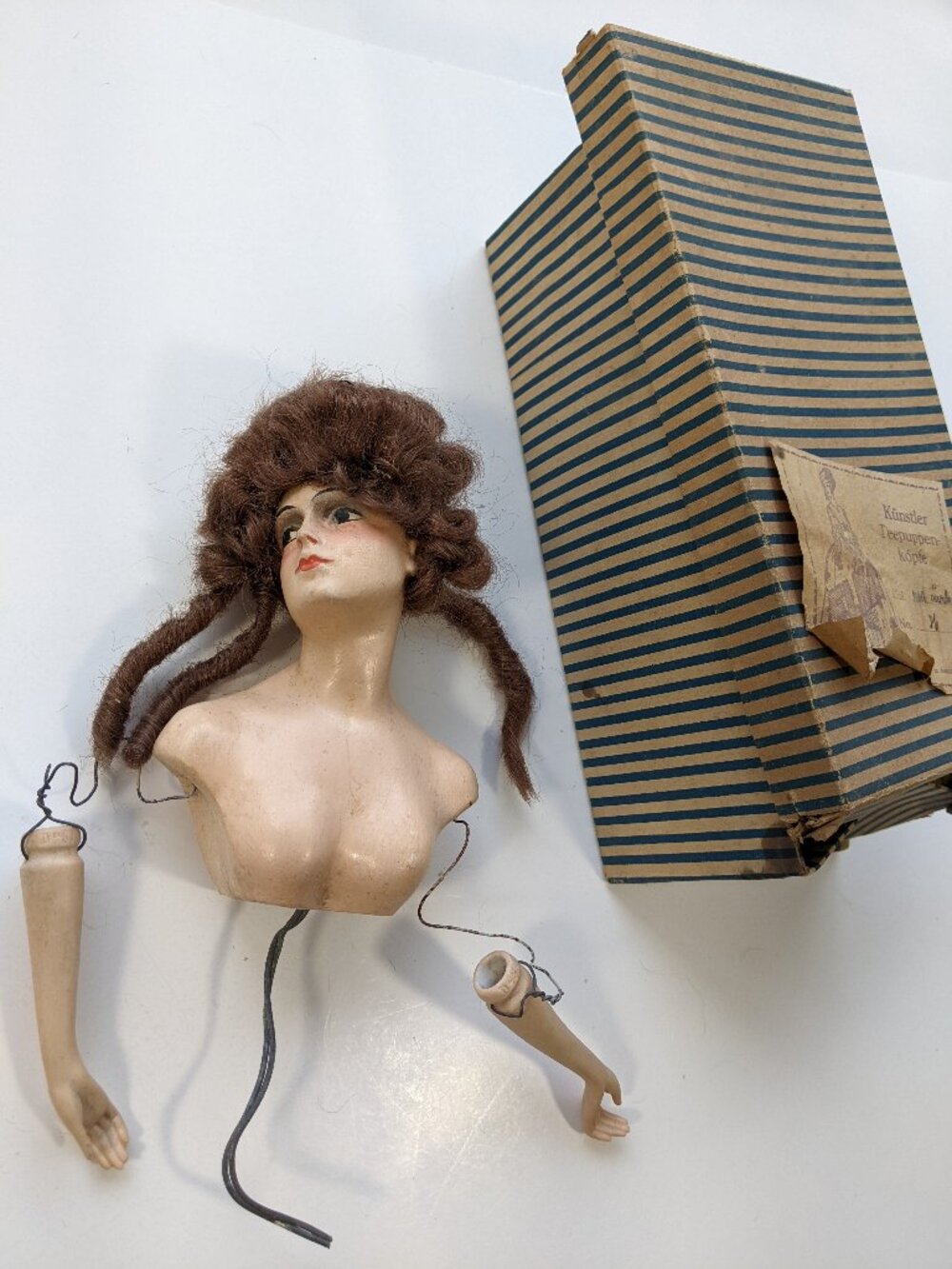 ANTIQUE Elka Austria Kunstler Teepuppen Half Doll #36 with box and label RARE